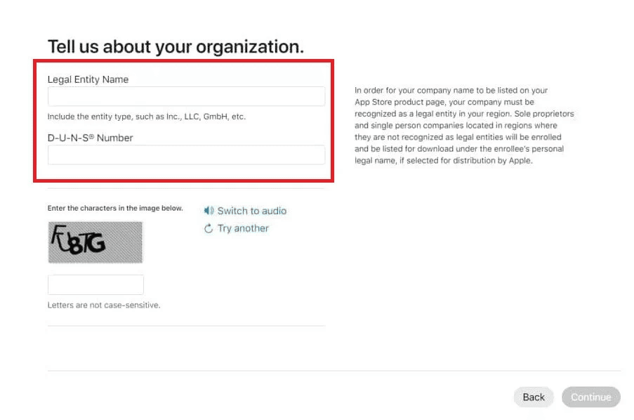 Creating an Apple Developer Account – Company/Organization