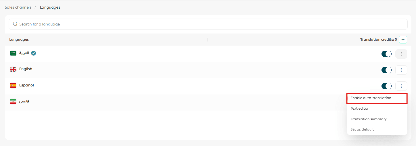Manage added languages in your store