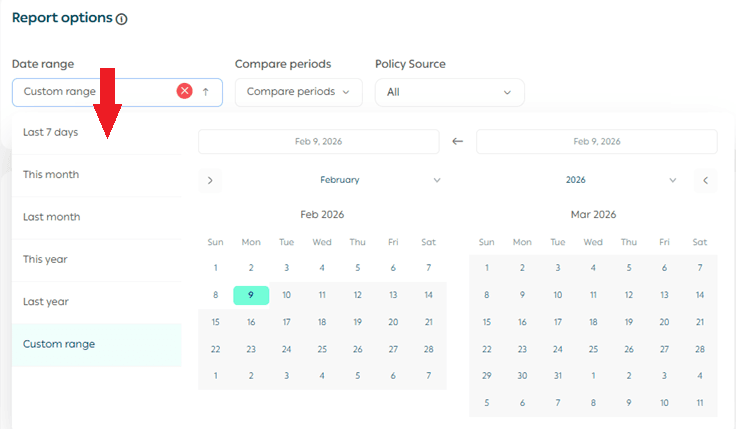 Shipping reports page