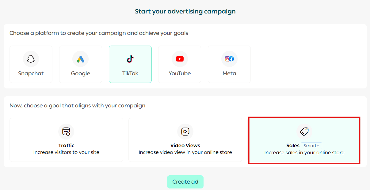 Creating a TikTok ad campaign for sales