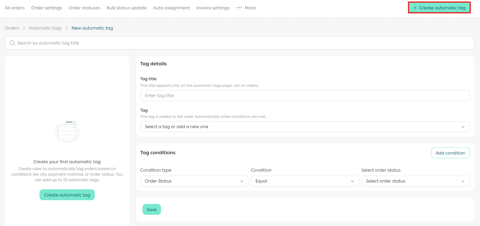 Automatic order tags