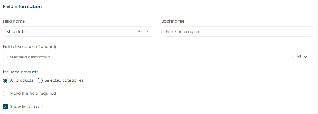 Set up cart order options