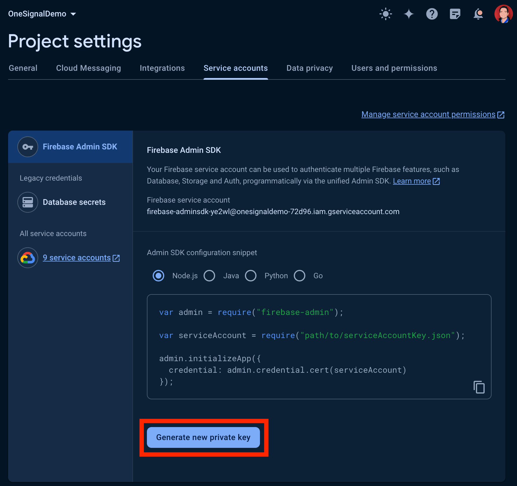 Connecting OneSignal for push notifications