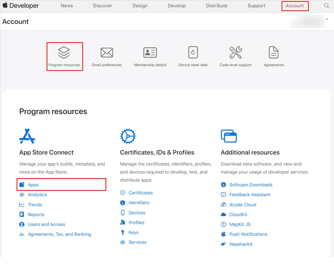 My Apps: Core app management page