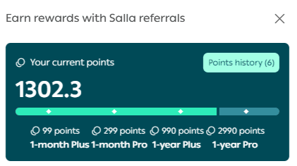 Salla referral program: Share your code and earn points to renew your plan for free