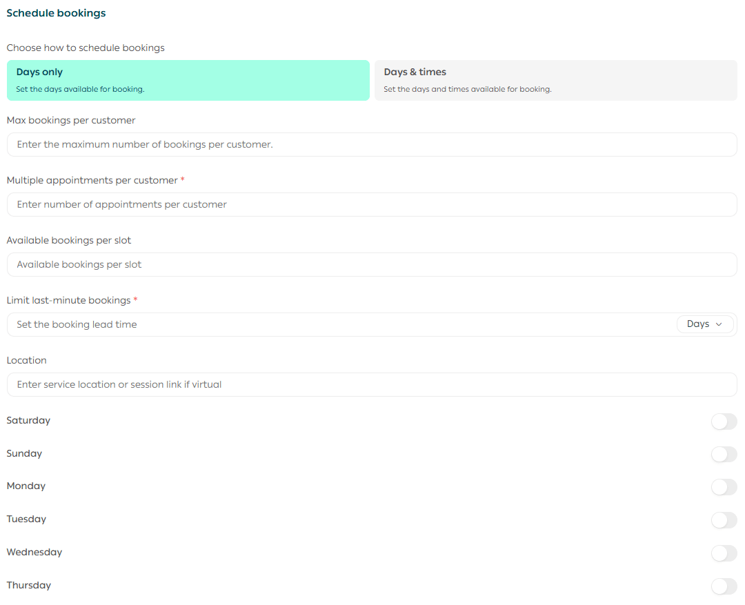 Set up cart order options