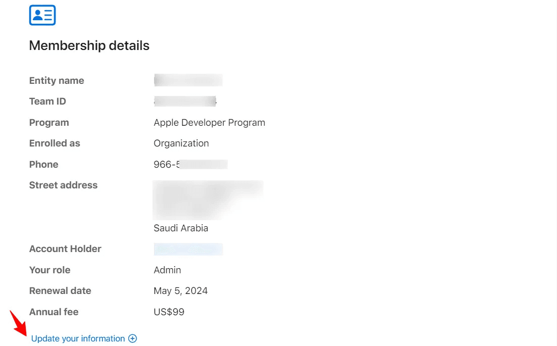 Apple developer account dashboard