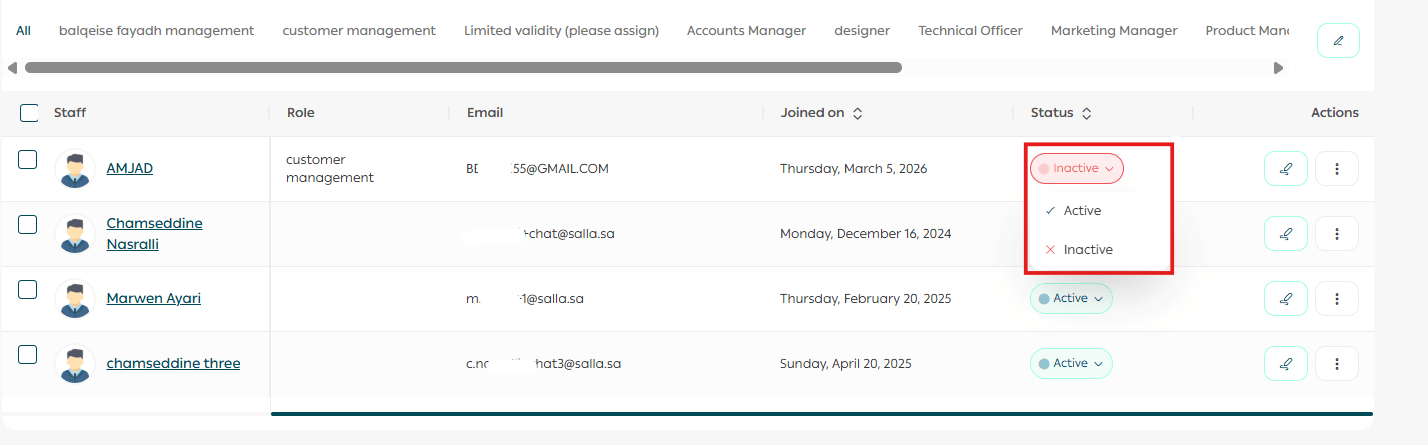 Managing store staff