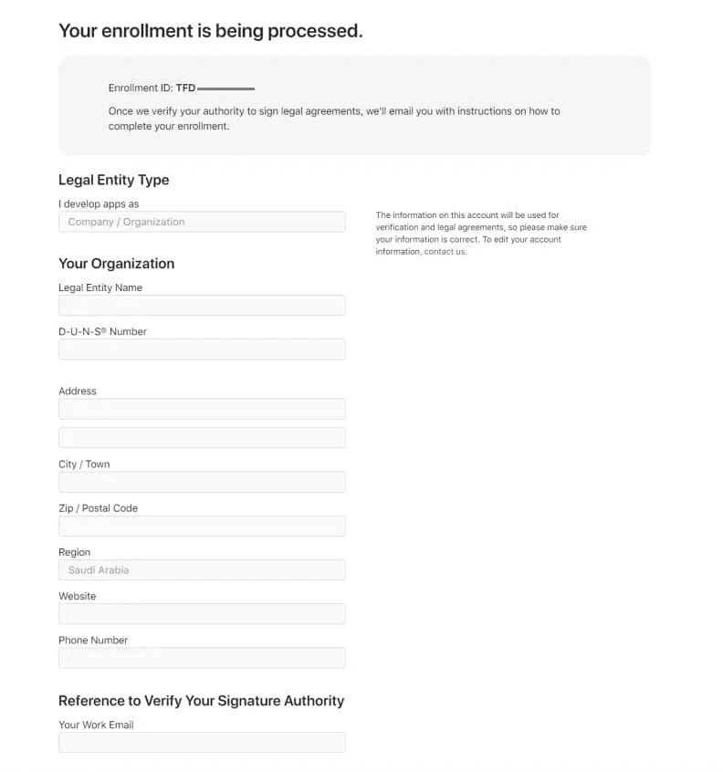 Creating an Apple Developer Account – Company/Organization