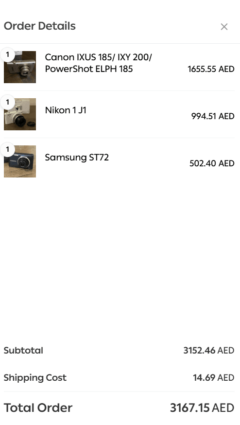 Customer checkout page details