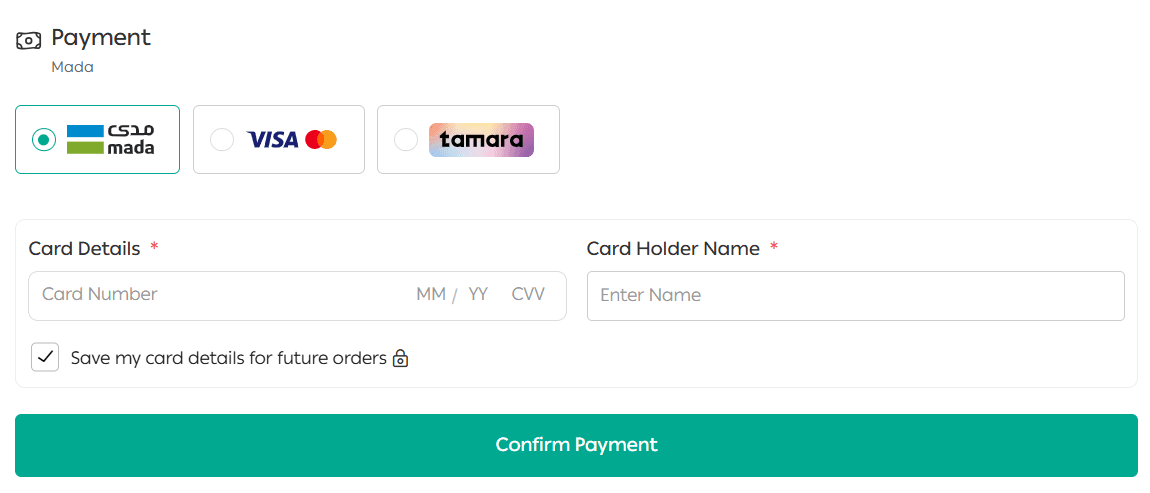 Customer checkout page details