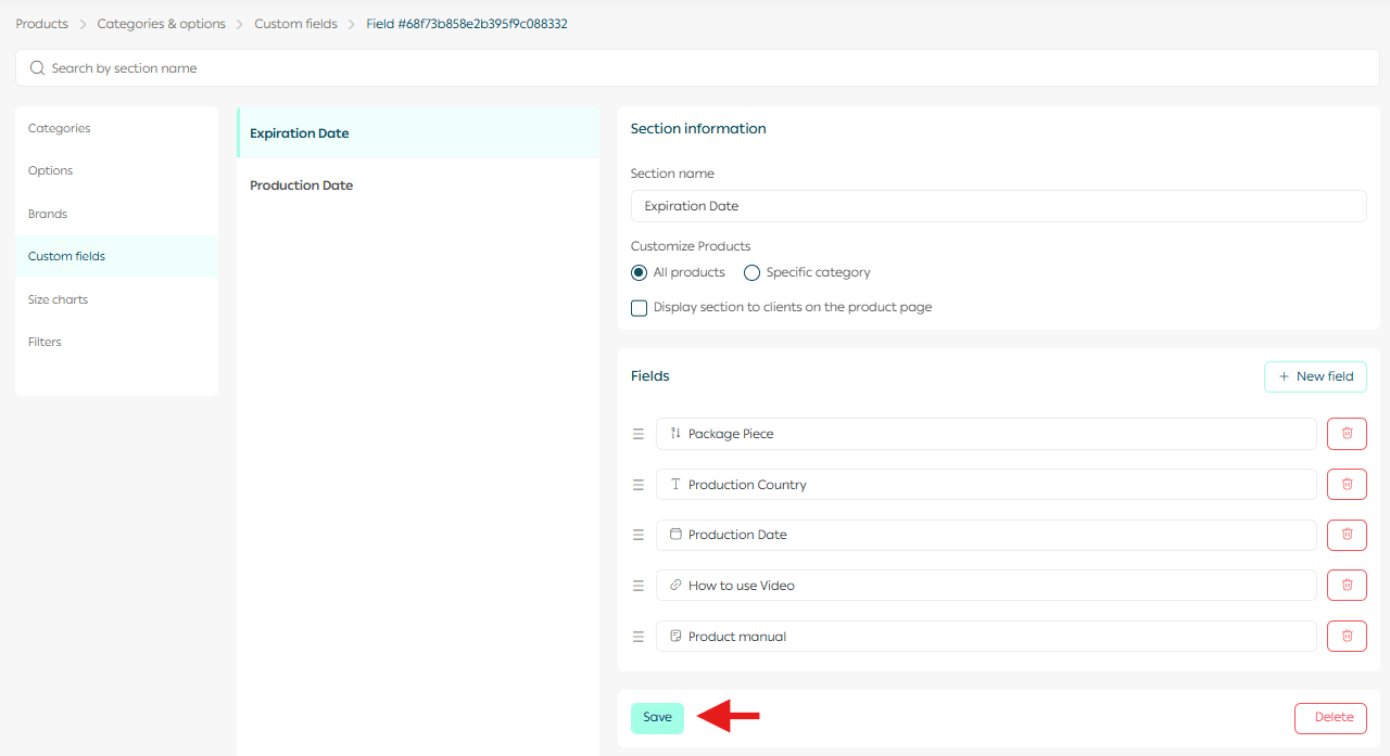 Managing custom product fields