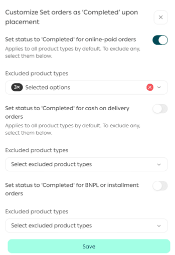 Customize order settings