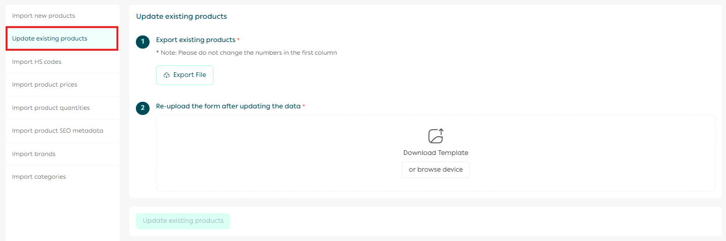 Importing and updating products