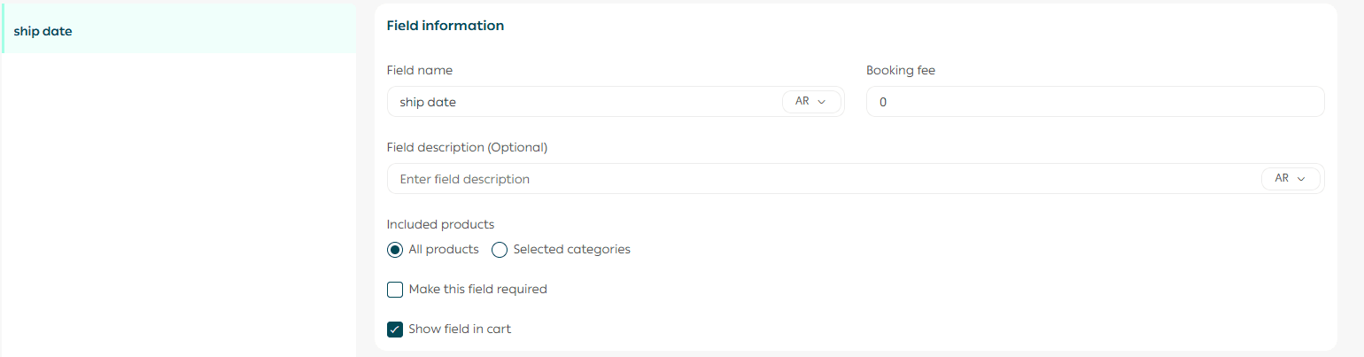 Set up cart order options