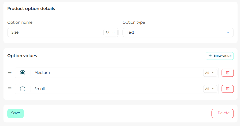 Product option management