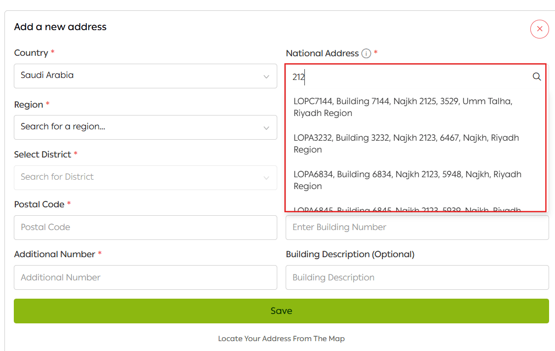 Customer location selection on the checkout page