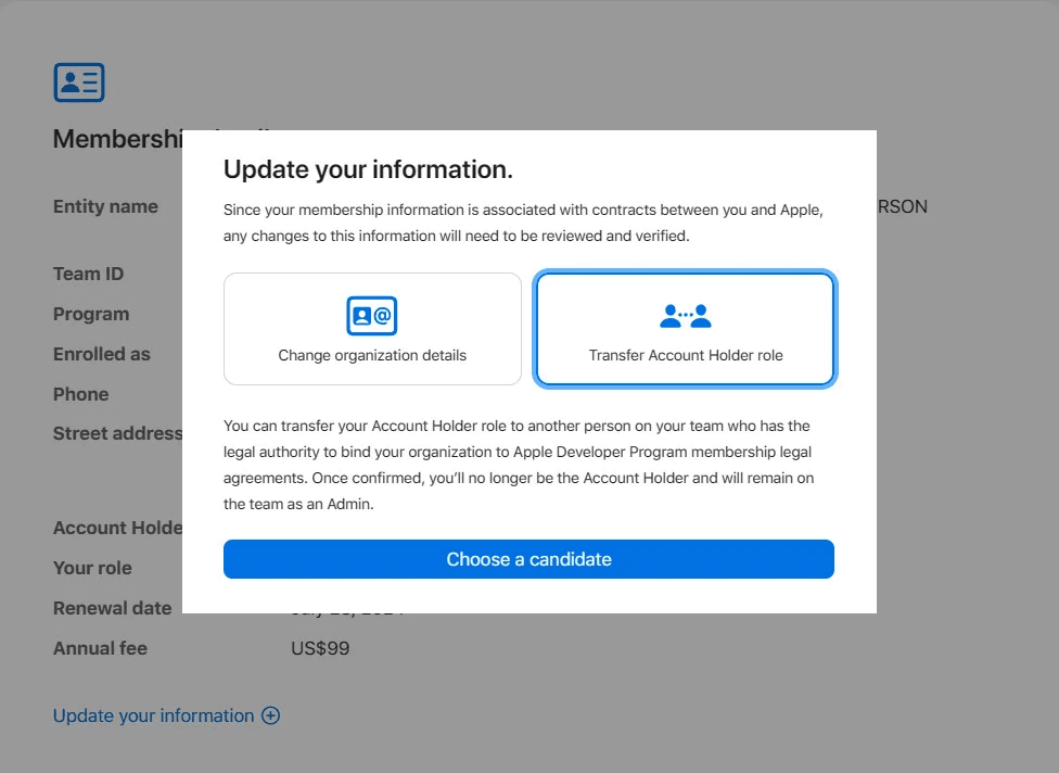 Apple developer account dashboard