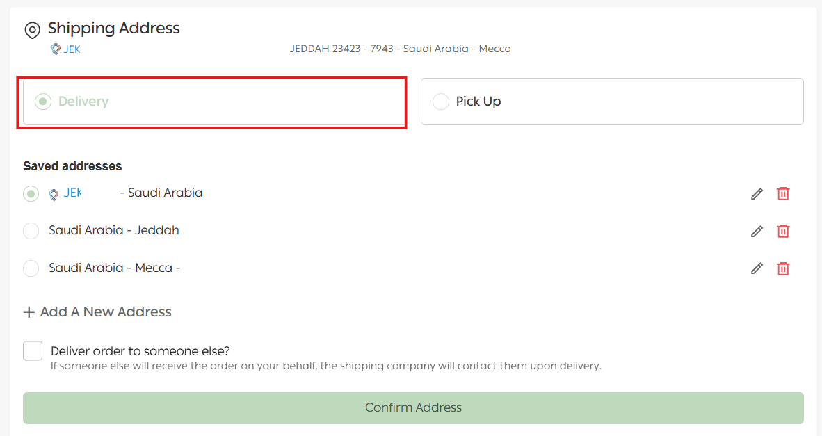 Customer checkout page details