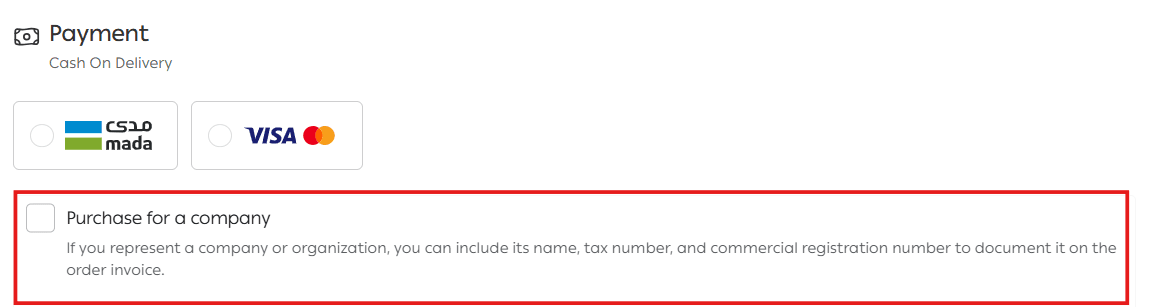 Customer checkout page details