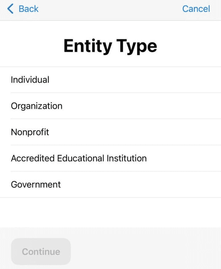 Creating an Apple Developer Account via the mobile app