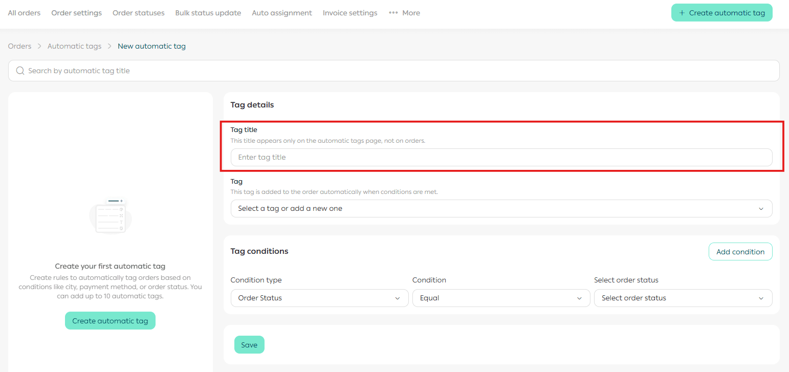 Automatic order tags