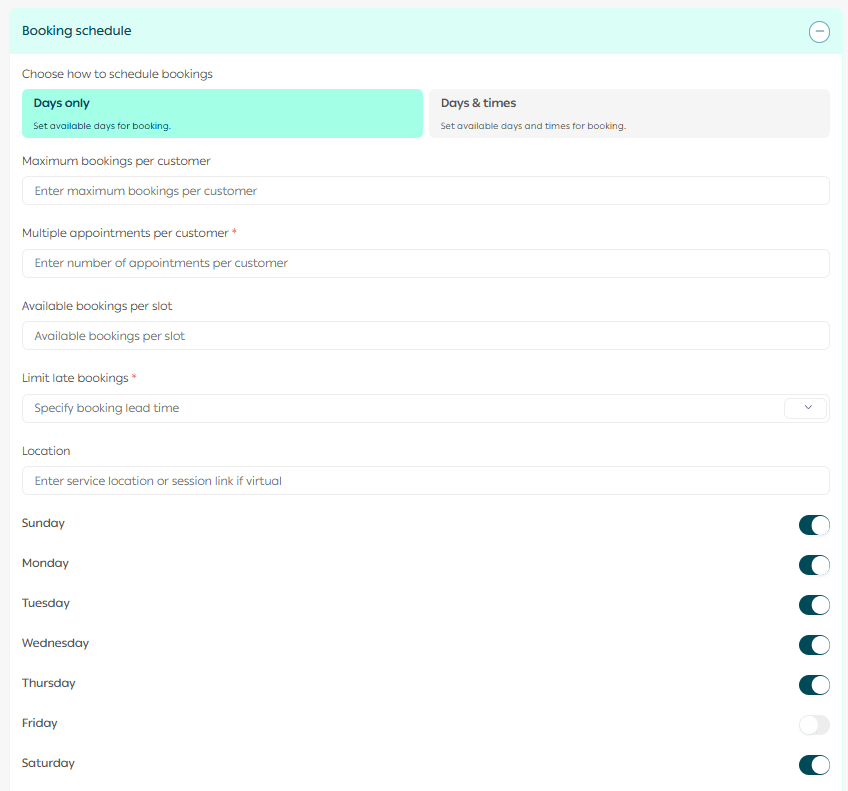Adding a booking product