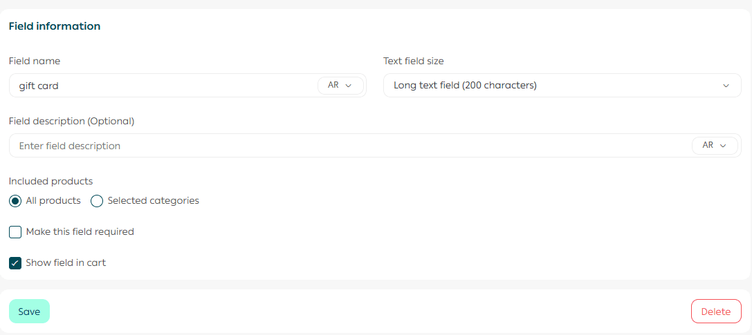 Set up cart order options