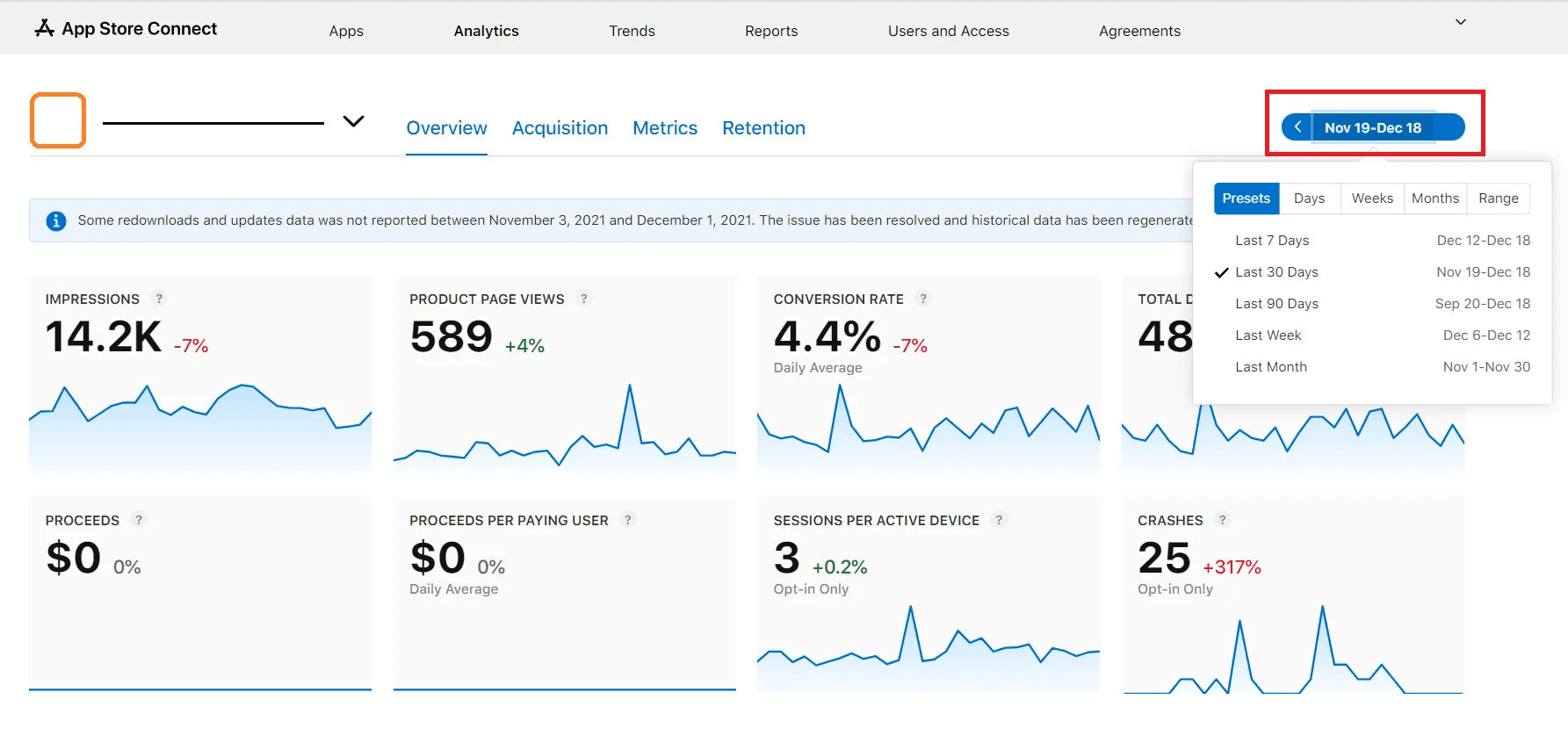 Viewing Apple app analytics