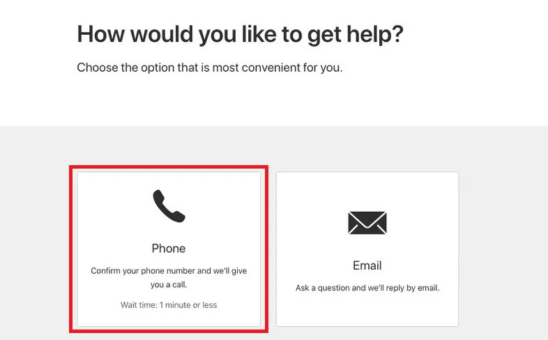 Requesting support from Apple via phone