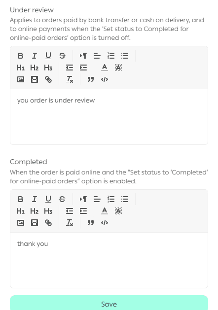 Customize order settings