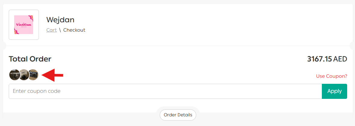 Customer checkout page details