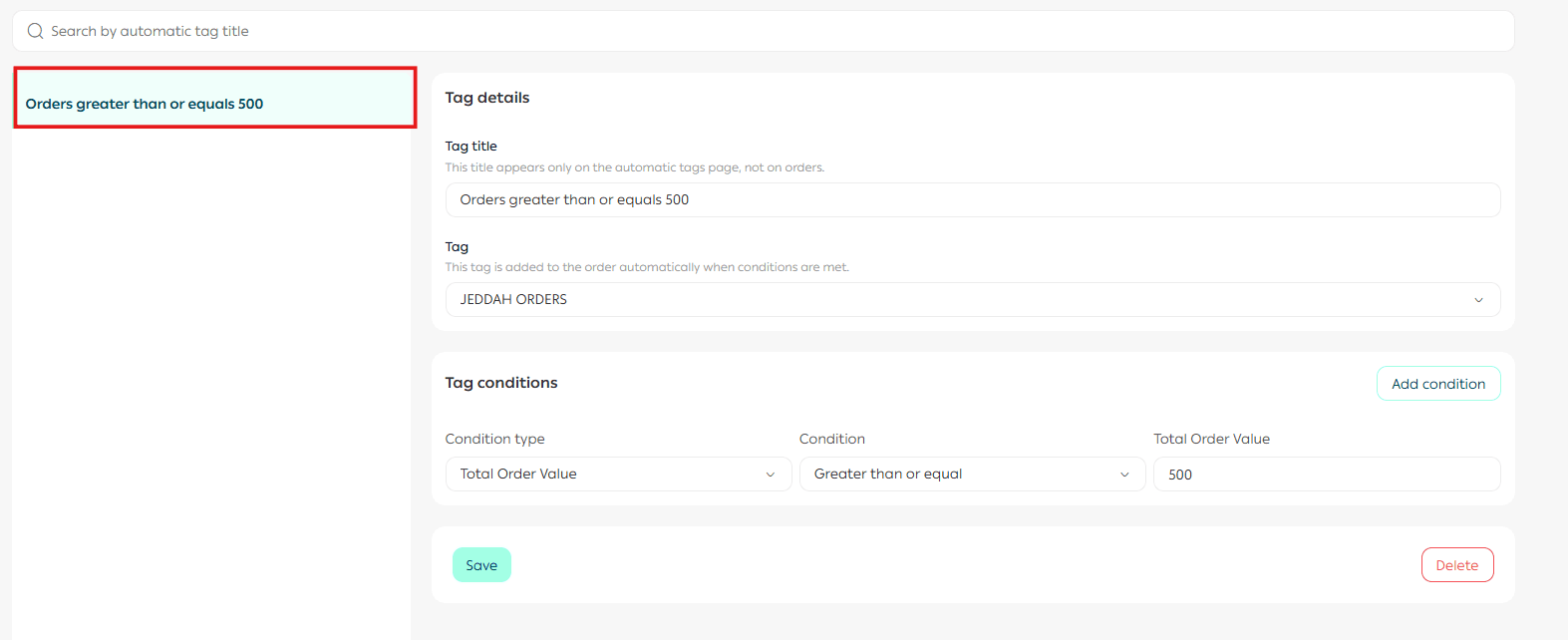 Automatic order tags