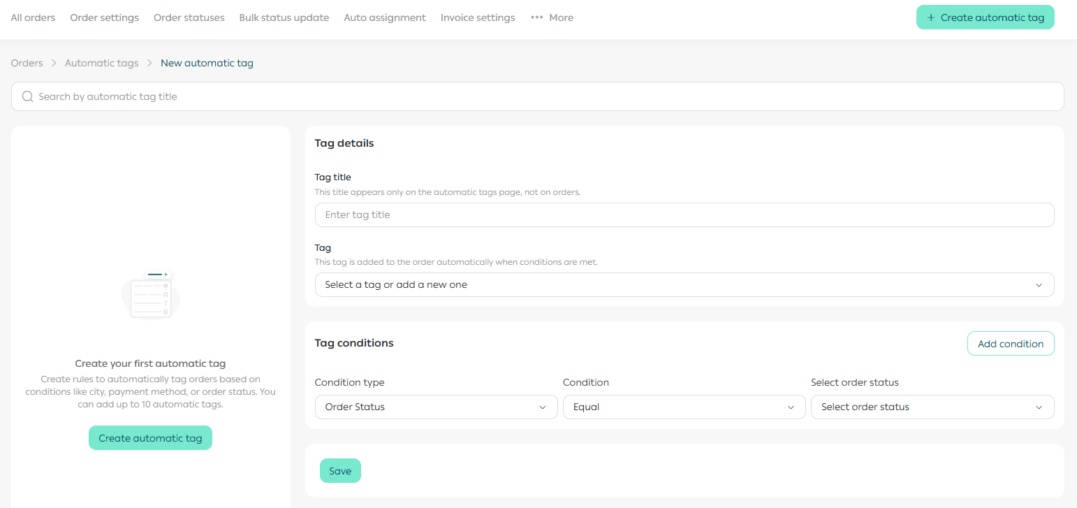 Automatic order tags