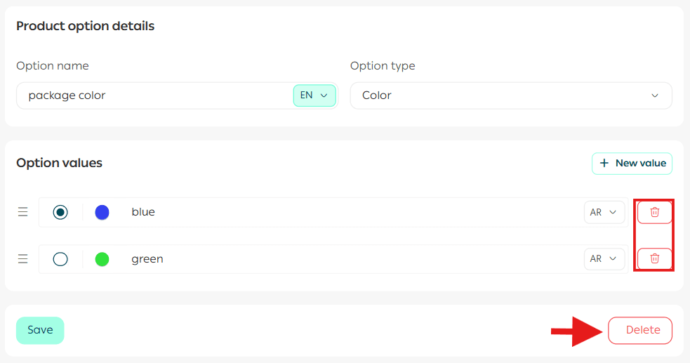 Product option management