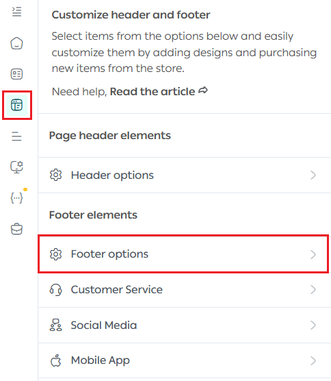 Store menus | Customizing the header & footer