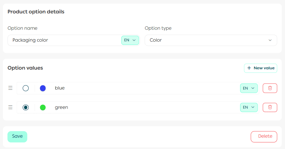 Product option management