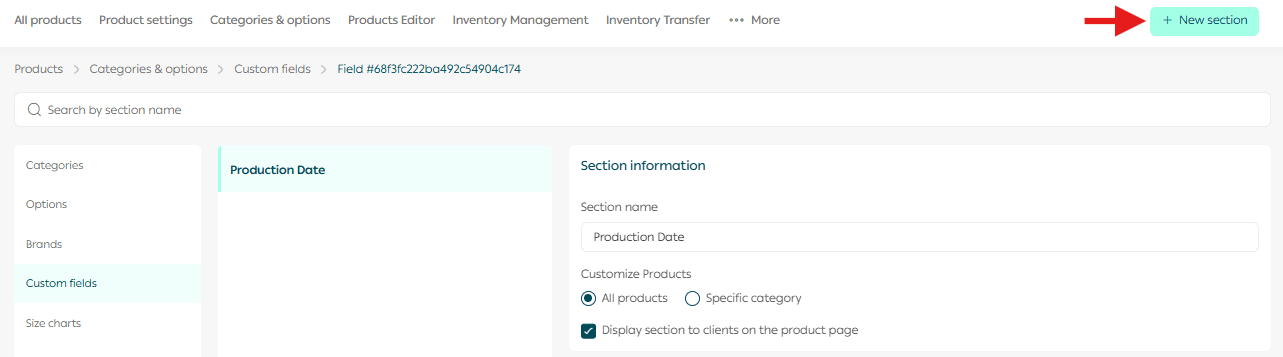Managing custom product fields