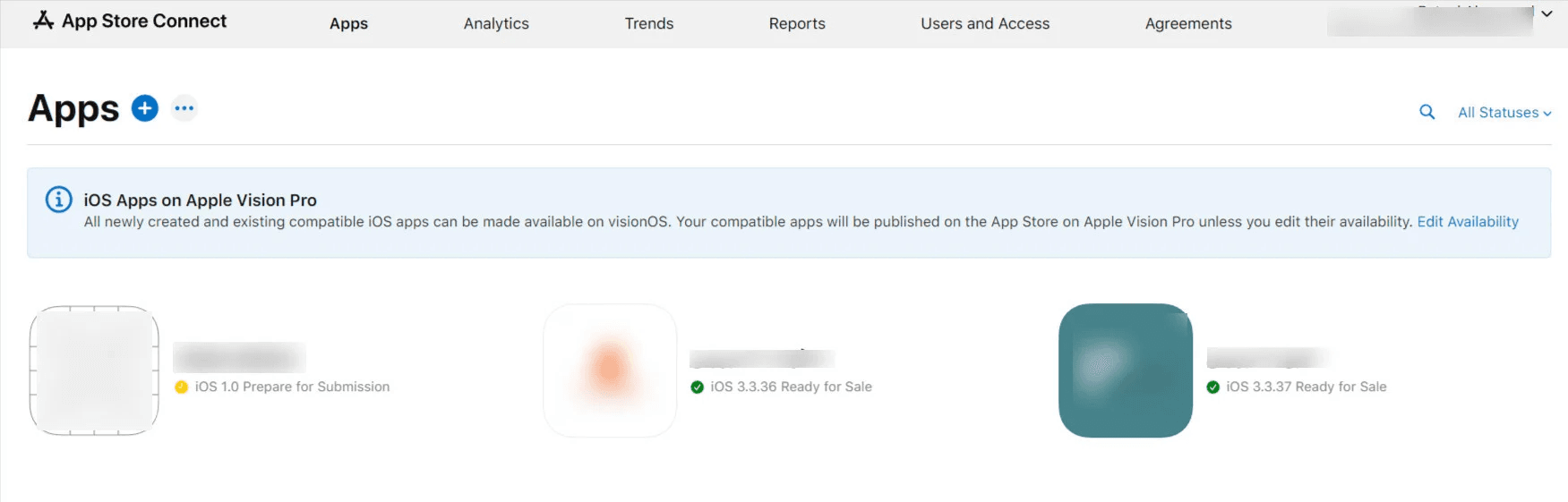 Apple developer account dashboard