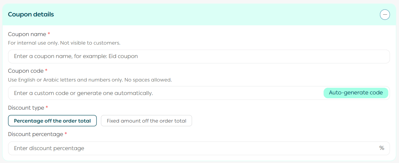 Adding a new coupon or coupon group