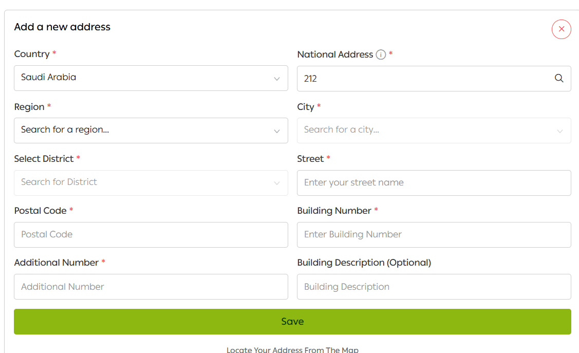 Customer location selection on the checkout page