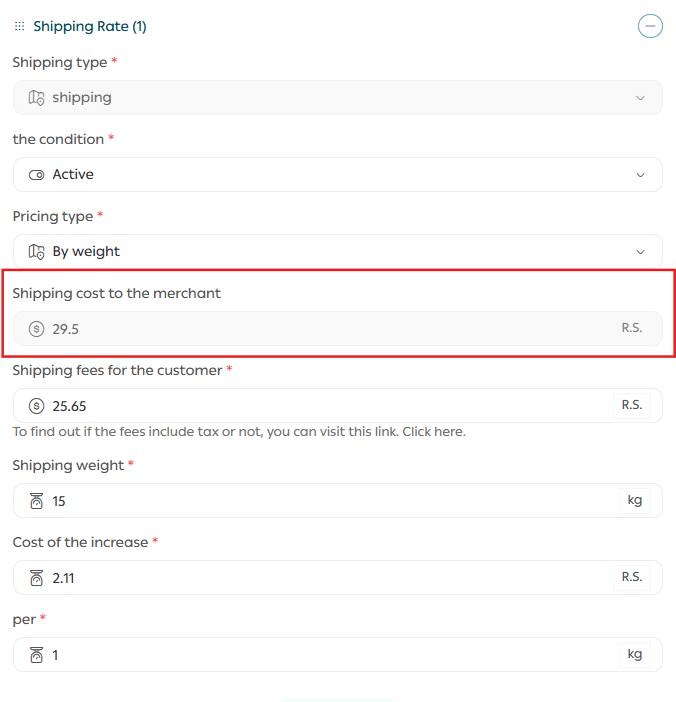 Setting shipping cost for direct shipping integrations
