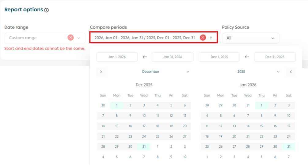Shipping reports page