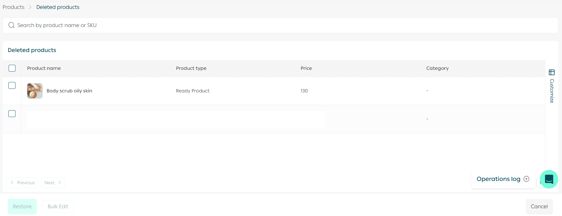 View and restore deleted products