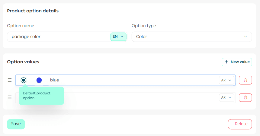 Product option management