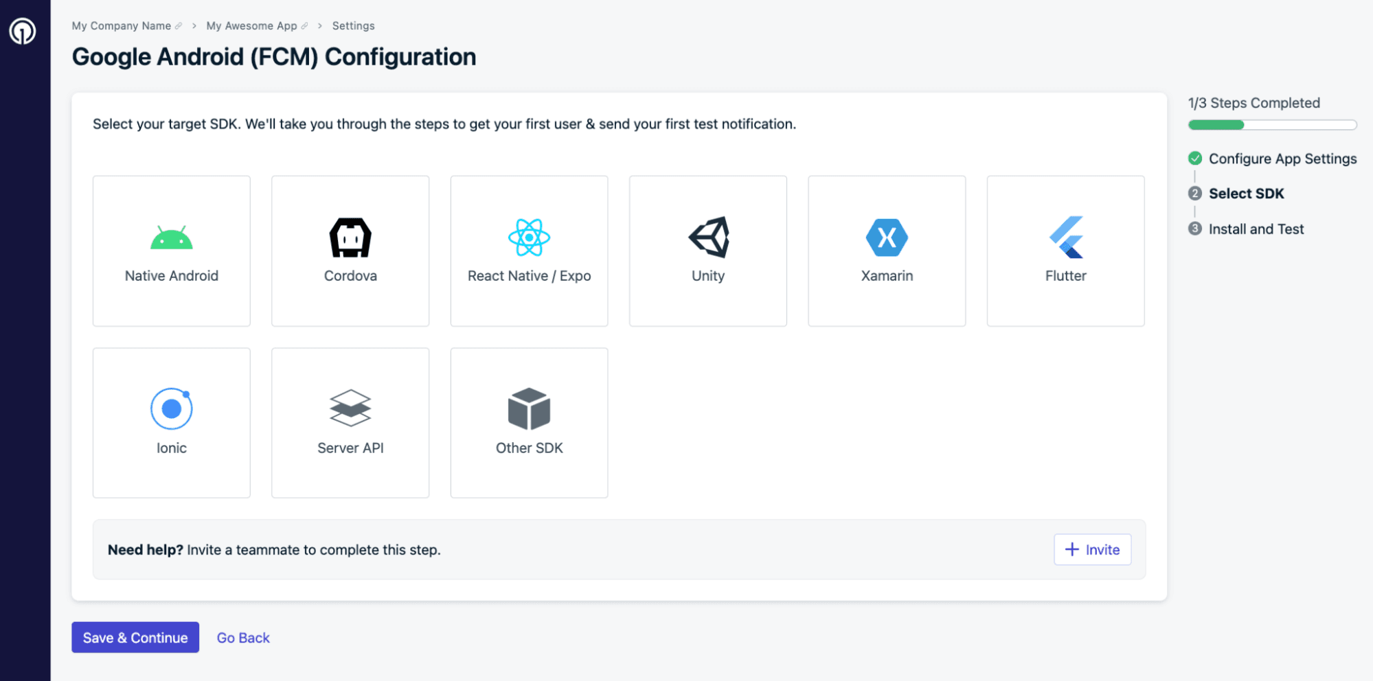 Connecting OneSignal for push notifications