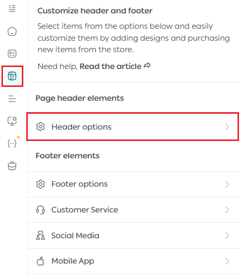 Store menus | Customizing the header & footer