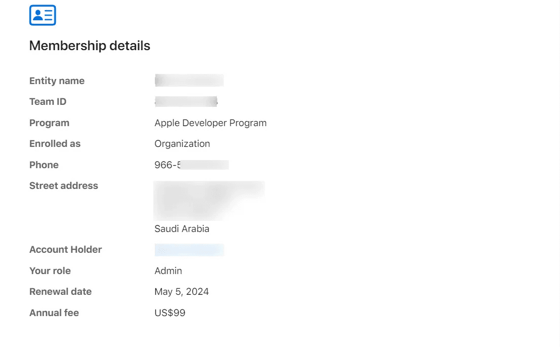Apple developer account dashboard