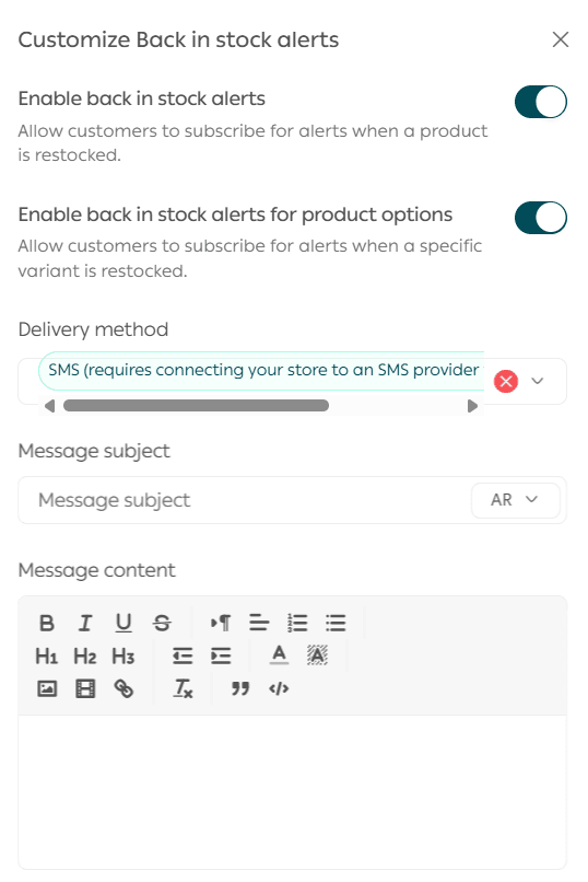 Product settings