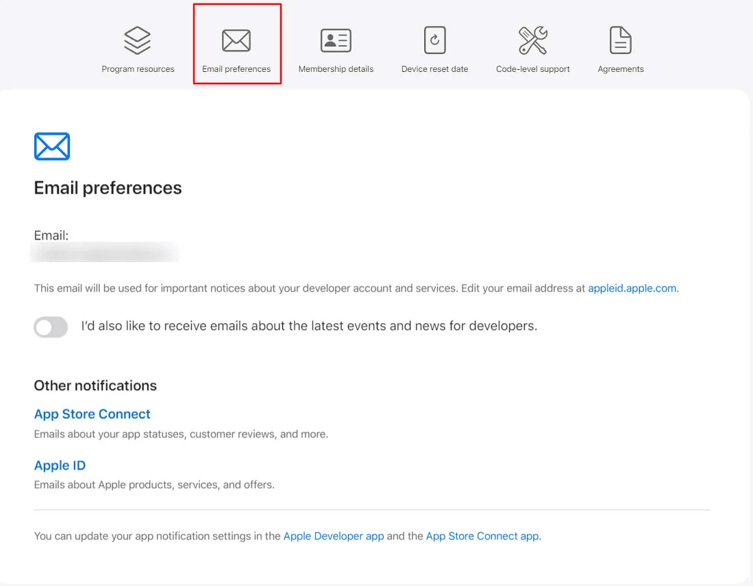 Apple developer account dashboard
